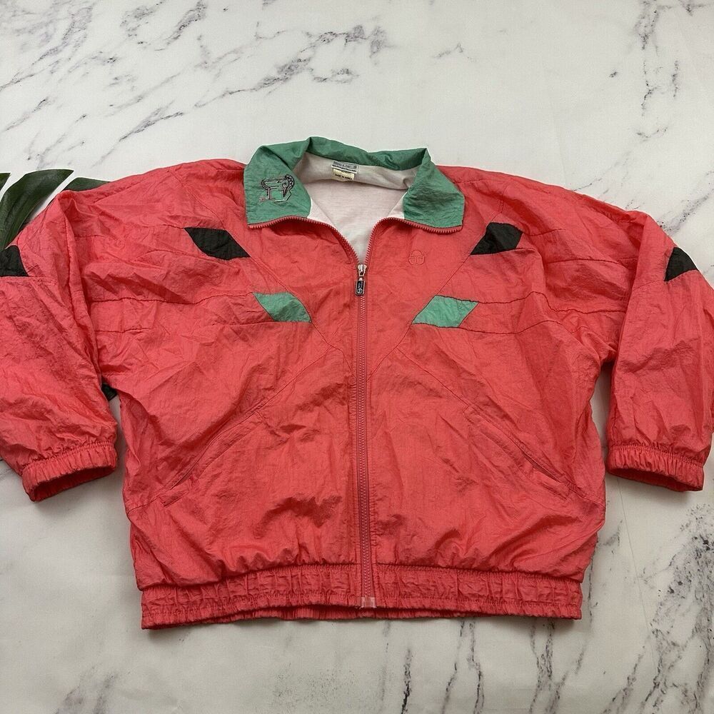 Sergio Tacchini Womens Vintage 90s Windbreaker Jacket Size 14 Pastel Pink Green